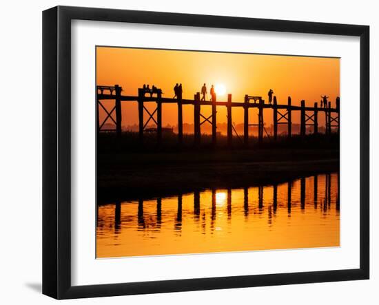 U Bein Bridge (Longest Teak Bridge in the World) at Sunset , Amarapura, Mandalay, Burma (Myanmar)-Nadia Isakova-Framed Photographic Print