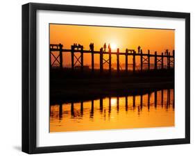 U Bein Bridge (Longest Teak Bridge in the World) at Sunset , Amarapura, Mandalay, Burma (Myanmar)-Nadia Isakova-Framed Photographic Print