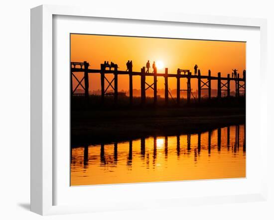 U Bein Bridge (Longest Teak Bridge in the World) at Sunset , Amarapura, Mandalay, Burma (Myanmar)-Nadia Isakova-Framed Photographic Print