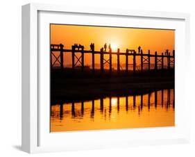 U Bein Bridge (Longest Teak Bridge in the World) at Sunset , Amarapura, Mandalay, Burma (Myanmar)-Nadia Isakova-Framed Photographic Print