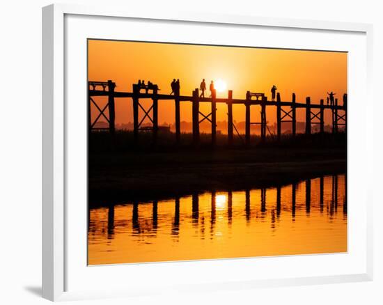 U Bein Bridge (Longest Teak Bridge in the World) at Sunset , Amarapura, Mandalay, Burma (Myanmar)-Nadia Isakova-Framed Photographic Print