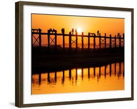 U Bein Bridge (Longest Teak Bridge in the World) at Sunset , Amarapura, Mandalay, Burma (Myanmar)-Nadia Isakova-Framed Photographic Print