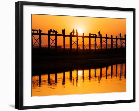 U Bein Bridge (Longest Teak Bridge in the World) at Sunset , Amarapura, Mandalay, Burma (Myanmar)-Nadia Isakova-Framed Photographic Print