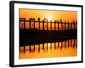 U Bein Bridge (Longest Teak Bridge in the World) at Sunset , Amarapura, Mandalay, Burma (Myanmar)-Nadia Isakova-Framed Photographic Print