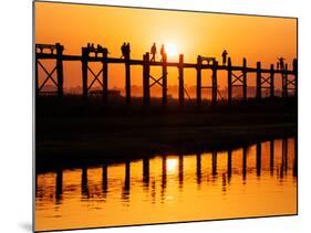 U Bein Bridge (Longest Teak Bridge in the World) at Sunset , Amarapura, Mandalay, Burma (Myanmar)-Nadia Isakova-Mounted Photographic Print