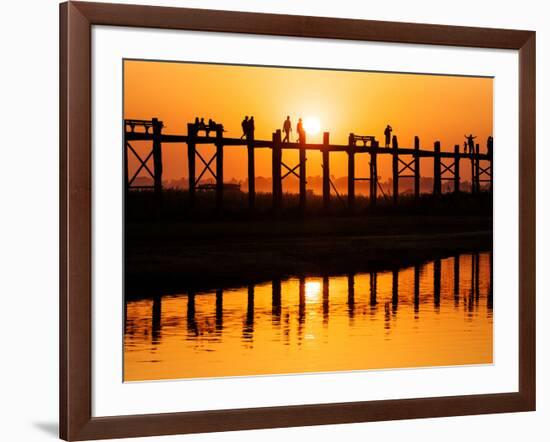 U Bein Bridge (Longest Teak Bridge in the World) at Sunset , Amarapura, Mandalay, Burma (Myanmar)-Nadia Isakova-Framed Photographic Print