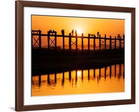 U Bein Bridge (Longest Teak Bridge in the World) at Sunset , Amarapura, Mandalay, Burma (Myanmar)-Nadia Isakova-Framed Photographic Print