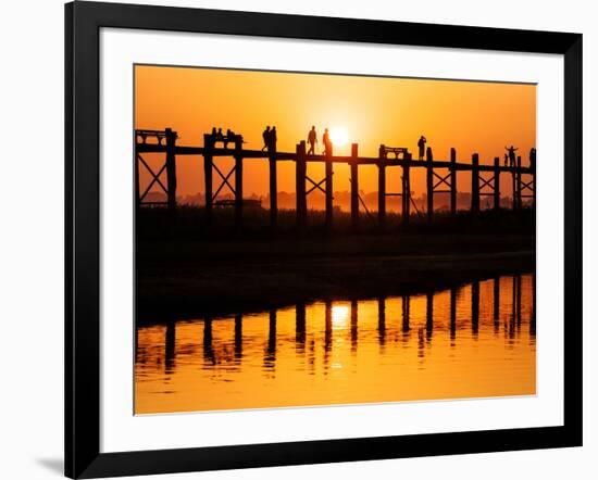 U Bein Bridge (Longest Teak Bridge in the World) at Sunset , Amarapura, Mandalay, Burma (Myanmar)-Nadia Isakova-Framed Photographic Print