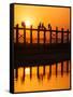 U Bein Bridge (Longest Teak Bridge in the World) at Sunset , Amarapura, Mandalay, Burma (Myanmar)-Nadia Isakova-Framed Stretched Canvas