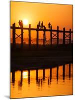 U Bein Bridge (Longest Teak Bridge in the World) at Sunset , Amarapura, Mandalay, Burma (Myanmar)-Nadia Isakova-Mounted Photographic Print