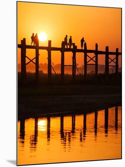 U Bein Bridge (Longest Teak Bridge in the World) at Sunset , Amarapura, Mandalay, Burma (Myanmar)-Nadia Isakova-Mounted Photographic Print