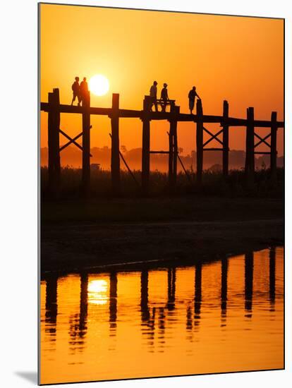 U Bein Bridge (Longest Teak Bridge in the World) at Sunset , Amarapura, Mandalay, Burma (Myanmar)-Nadia Isakova-Mounted Photographic Print