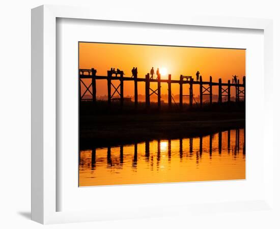 U Bein Bridge (Longest Teak Bridge in the World) at Sunset , Amarapura, Mandalay, Burma (Myanmar)-Nadia Isakova-Framed Photographic Print