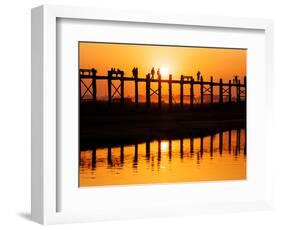 U Bein Bridge (Longest Teak Bridge in the World) at Sunset , Amarapura, Mandalay, Burma (Myanmar)-Nadia Isakova-Framed Photographic Print