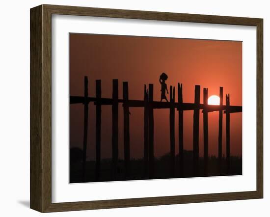 U Bein Bridge, Taugthaman Lake, Amarapura, Mandalay, Myanmar-Jane Sweeney-Framed Photographic Print