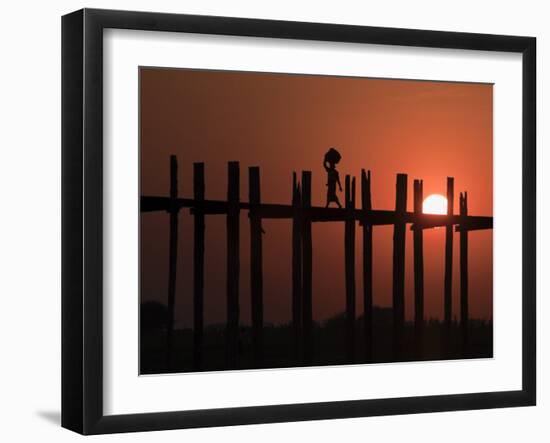 U Bein Bridge, Taugthaman Lake, Amarapura, Mandalay, Myanmar-Jane Sweeney-Framed Photographic Print