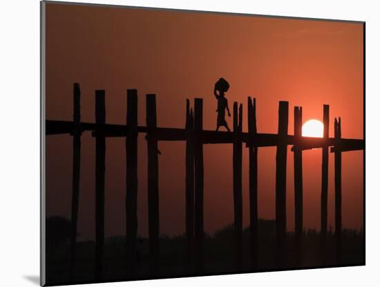 U Bein Bridge, Taugthaman Lake, Amarapura, Mandalay, Myanmar-Jane Sweeney-Mounted Photographic Print