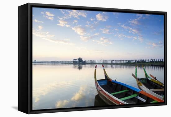 U Bein Teak Bridge and the Taungthaman Lake Near Amarapura, Mandalay, Myanmar (Burma)-Alex Robinson-Framed Stretched Canvas