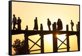 U Bein Teak Bridge at Sunset, Mandalay, Myanmar-Peter Adams-Framed Stretched Canvas