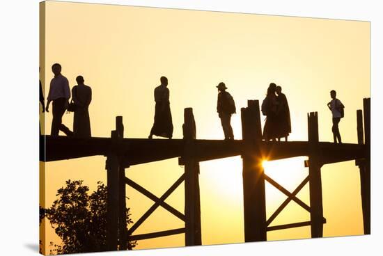 U Bein Teak Bridge at Sunset, Mandalay, Myanmar-Peter Adams-Stretched Canvas