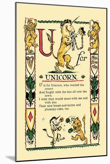 U for Unicorn-Tony Sarge-Mounted Art Print