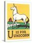 U is for Unicorn-null-Stretched Canvas