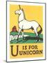 U is for Unicorn-null-Mounted Art Print