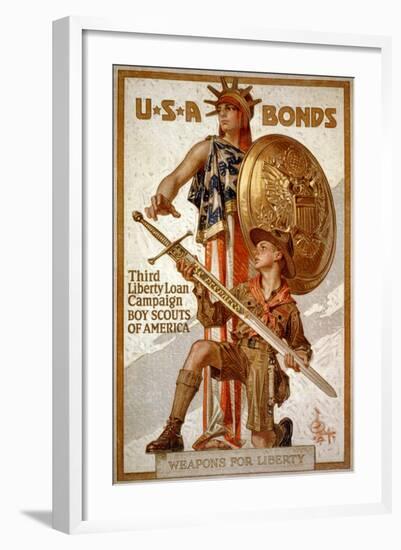 U*S*A Bonds, Third Liberty Loan Campaign, Boy Scouts of America Weapons for Liberty-Joseph Christian Leyendecker-Framed Art Print