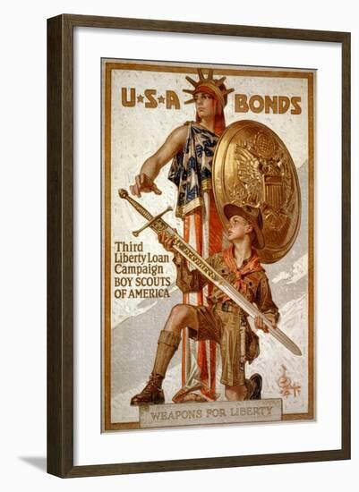 U*S*A Bonds, Third Liberty Loan Campaign, Boy Scouts of America Weapons for Liberty-Joseph Christian Leyendecker-Framed Art Print