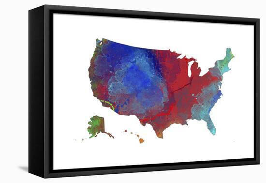 U.S.A. Map 12-Marlene Watson-Framed Stretched Canvas