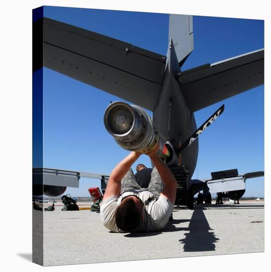 U.S. Air Force Airman Lifting the Boom of a KC-135 Stratotanker-Stocktrek Images-Stretched Canvas
