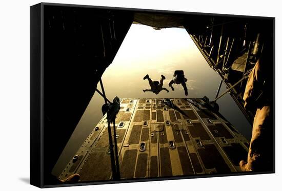 U.S. Air Force Pararescuemen Jump from an Hc-130 Aircraft Off the Coast of Djibouti-Stocktrek Images-Framed Stretched Canvas