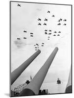 U.S. Aircraft Fly over the Guns of the U.S.S. Missouri-null-Mounted Photographic Print