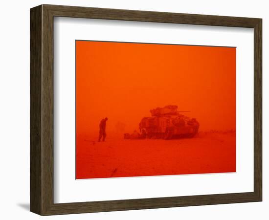 U.S. Army 3rd Infantry Division Sgt. Steven Brussel Leans into the Wind-null-Framed Photographic Print
