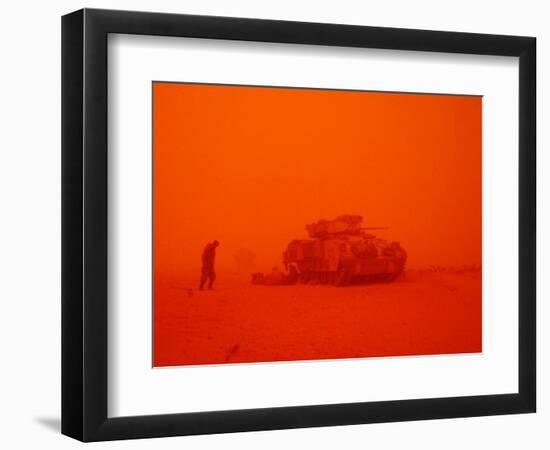 U.S. Army 3rd Infantry Division Sgt. Steven Brussel Leans into the Wind-null-Framed Photographic Print