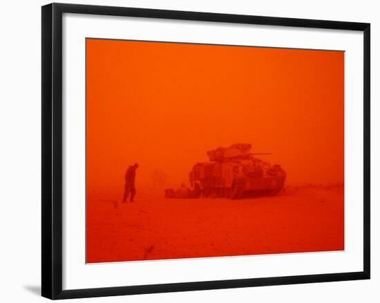 U.S. Army 3rd Infantry Division Sgt. Steven Brussel Leans into the Wind-null-Framed Photographic Print