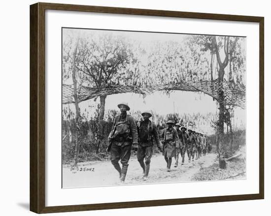 U.S. Army Infantry Troops Marching Northwest of Verdun, France, in World War I, 1918-null-Framed Photo