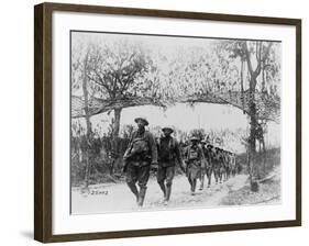 U.S. Army Infantry Troops Marching Northwest of Verdun, France, in World War I, 1918-null-Framed Photo