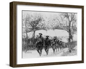 U.S. Army Infantry Troops Marching Northwest of Verdun, France, in World War I, 1918-null-Framed Photo