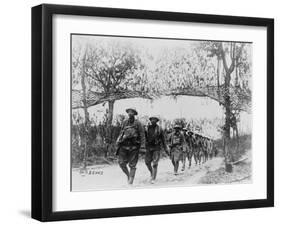 U.S. Army Infantry Troops Marching Northwest of Verdun, France, in World War I, 1918-null-Framed Photo