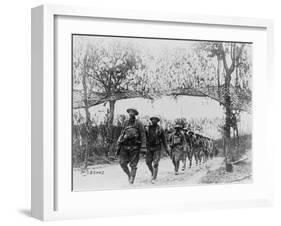 U.S. Army Infantry Troops Marching Northwest of Verdun, France, in World War I, 1918-null-Framed Photo