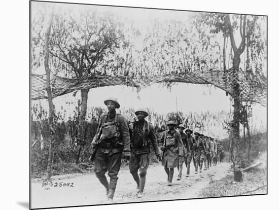 U.S. Army Infantry Troops Marching Northwest of Verdun, France, in World War I, 1918-null-Mounted Photo