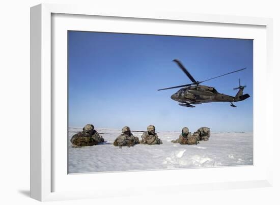U.S. Army Paratroopers Pull Security after Exiting a Uh-60 Black Hawk-null-Framed Photographic Print