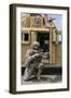 U.S. Army Soldier Shouts to a Fellow Soldier Inside a Humvee-null-Framed Photographic Print