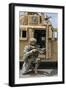 U.S. Army Soldier Shouts to a Fellow Soldier Inside a Humvee-null-Framed Photographic Print