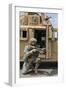 U.S. Army Soldier Shouts to a Fellow Soldier Inside a Humvee-null-Framed Photographic Print