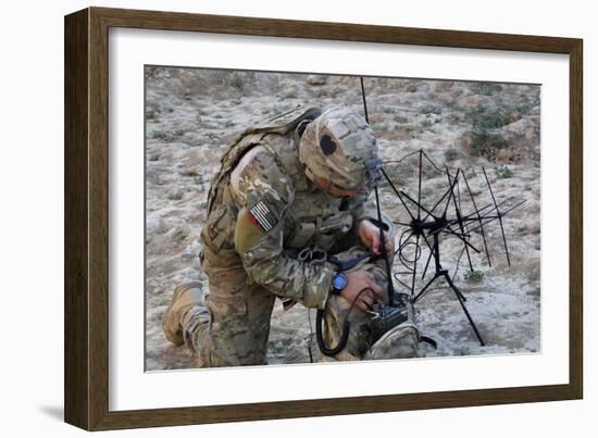 U.S. Army Specialist Sets Up Radio Communications-null-Framed Photographic Print