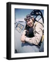 U.S. Bomber Pilot Portrait Stationed at Midway Atoll. 1942-Frank Scherschel-Framed Photographic Print