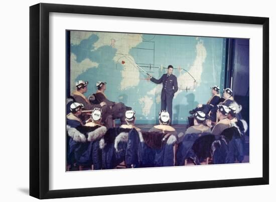 U.S. Bomber Pilots in Pre-Mission Briefing Yokota Air Base Near Tokyo, Japan-null-Framed Photo