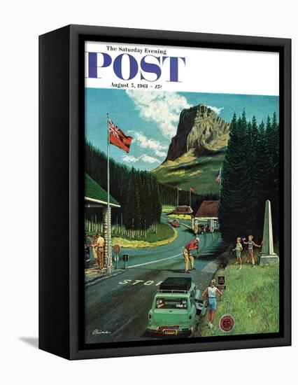 "U.S./Canadian Border at Waterton-Glacier," Saturday Evening Post Cover, August 5, 1961-Ben Kimberly Prins-Framed Stretched Canvas